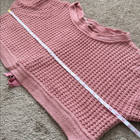 Free People Maybe Baby Pink Chunky Tie Back Bow Knit Oversized Sweater - Picture 5 of 10
